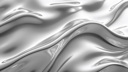 Shiny silver metallic fabric with smooth waves and reflections