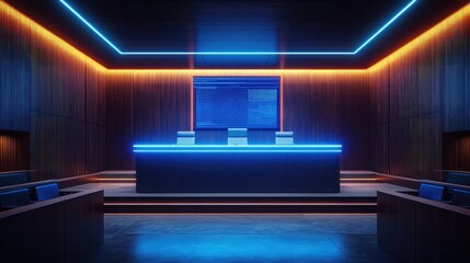 Neon Lit Conference Room: Futuristic Boardroom Design