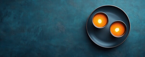 Two bowls of orange soup on dark textured surface
