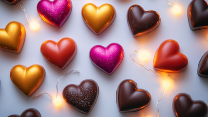 Obraz premium Delightful Heart-Shaped Confections Arranged Artistically With Warm Lights for a Romantic Atmosphere