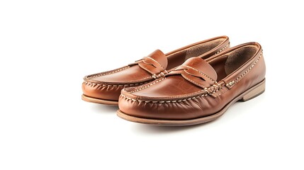 A classic pair of leather shoes placed on a white background, emphasizing their craftsmanship