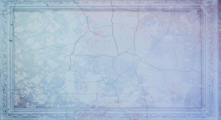Obraz premium Cracked Plaster Wall with Ornate Frame, Vintage Blue Texture Background