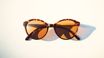 A stylish pair of sunglasses placed on a white background, highlighting their chic design