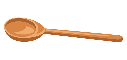 Illustration of wooden spoon. Stylized kitchen object for cooking recipe and menu.