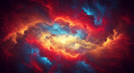 Fototapeta premium Fiery Nebula Swirl: Abstract Cosmic Artwork of Red, Orange, and Blue Energy