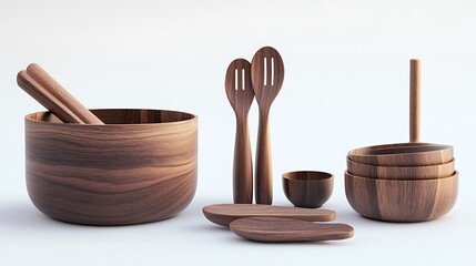 A clean, modern kitchen setup with utensils and ingredients on a white background, creating a sense of order and elegance