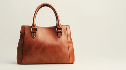 A stylish handbag placed on a white background, highlighting its modern design and features