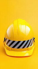 Construction safety action yellow hard hat industrial setting isolated view safety awareness concept