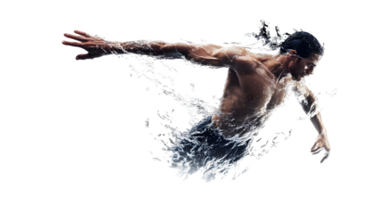 Freestyle swimmer in water with powerful strokes