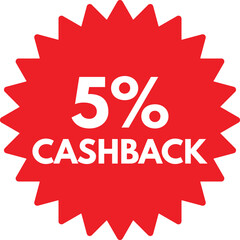 5% cashback sign isolated on white background . Red 5% cashback stamp label icon . Vector illustration
