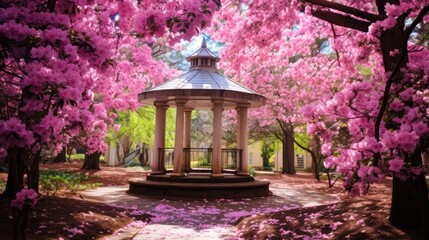 The Old Well at UNC Chapel Hill: A Beautiful Spring Garden Landscape with Pink Flowers and Greenery