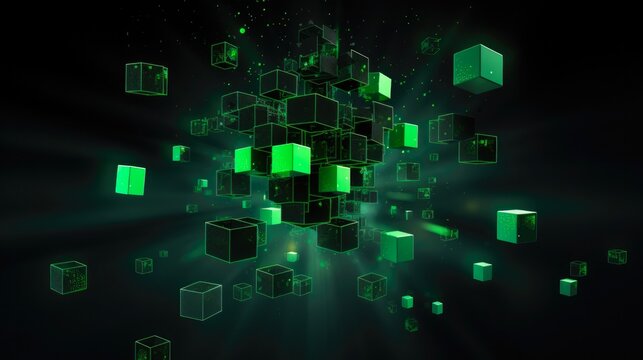 Three-Dimensional Node.js Cubics. Black and White Abstract Background with Node.js Blocks and Cubes for App and Web Application Banners