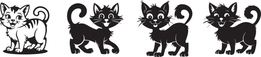 Cute and Playful Cat Cartoon Illustration Set