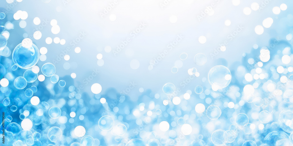 Poster Bright blue background with soft bubbles creating a serene and dreamy atmosphere