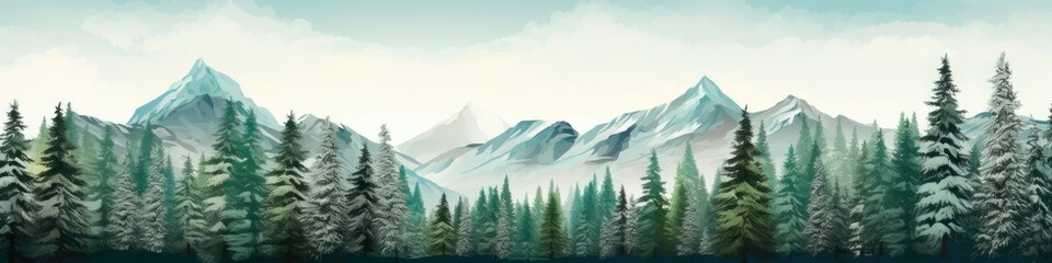 Fototapeta premium Winter Wonderland: A Stunning Landscape of Pine Trees Carved Against the Skyline in Tree Line Forest