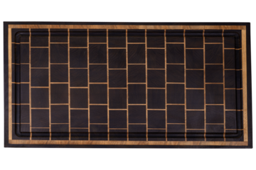  hardwood cutting board with dark central blocks and light woods 