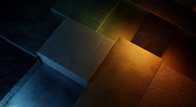 Abstract Geometric Background with Dark Metallic Cubes and Gradient Lighting