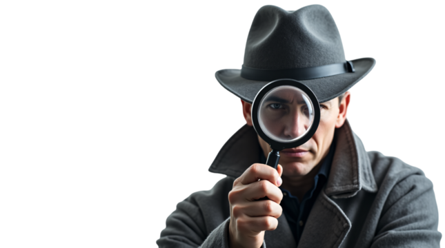 man looking through magnifying glass