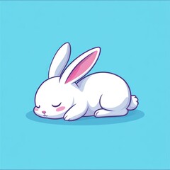 Cute white bunny sleeping soundly on blue background, ideal for children's book illustrations