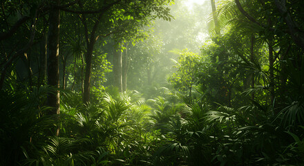 Obraz premium Lush Sunlight Dappled Rainforest Jungle Scene