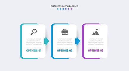 Horizontal progress bar featuring 3 arrow-shaped elements, symbolizing three six stages of business strategy and progression. Clean timeline infographic design template. Vector for presentation