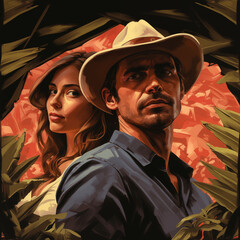 Obraz premium Dramatic Portrait of an Adventurous Couple in the Jungle