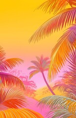 A vibrant tropical sunrise gradient of mango orange, pastel pink, and bright yellow creating a lively ambiance.