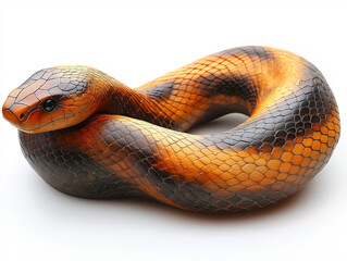 Fototapeta premium A snake is curled up on a white background