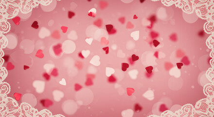 Romantic Valentine's Day Background with Lace and Hearts