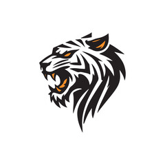 Fierce Head of Saber Toothed Tiger Roaring logo Design