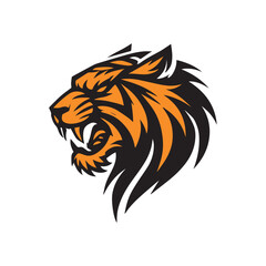 Fierce Head of Saber Toothed Tiger Roaring logo Design