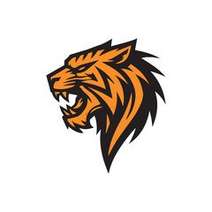 Fierce Head of Saber Toothed Tiger Roaring logo Design