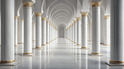 Majestic columns inside a modern mosque with a sleek marble finish and subtle gold detailing. Islamic architecture, Islamic Background 