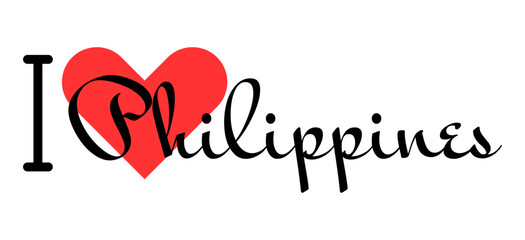 I love Philippines. Hand drawn letters with red heart. Vector illustration, lettering in modern design