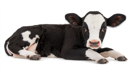 Playful calf resting in farmyard animal photography natural setting close-up view cute livestock concept