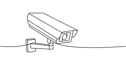 Security camera one line continuous drawing. Security surveillance system. Vector illustration