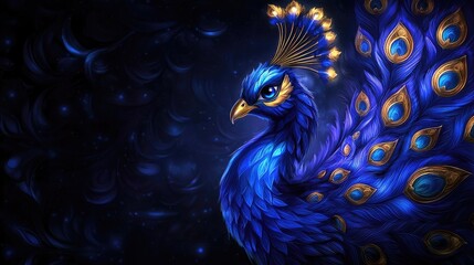 Fototapeta premium Majestic peacock displaying vibrant feathers exotic environment digital art close-up view wildlife concept