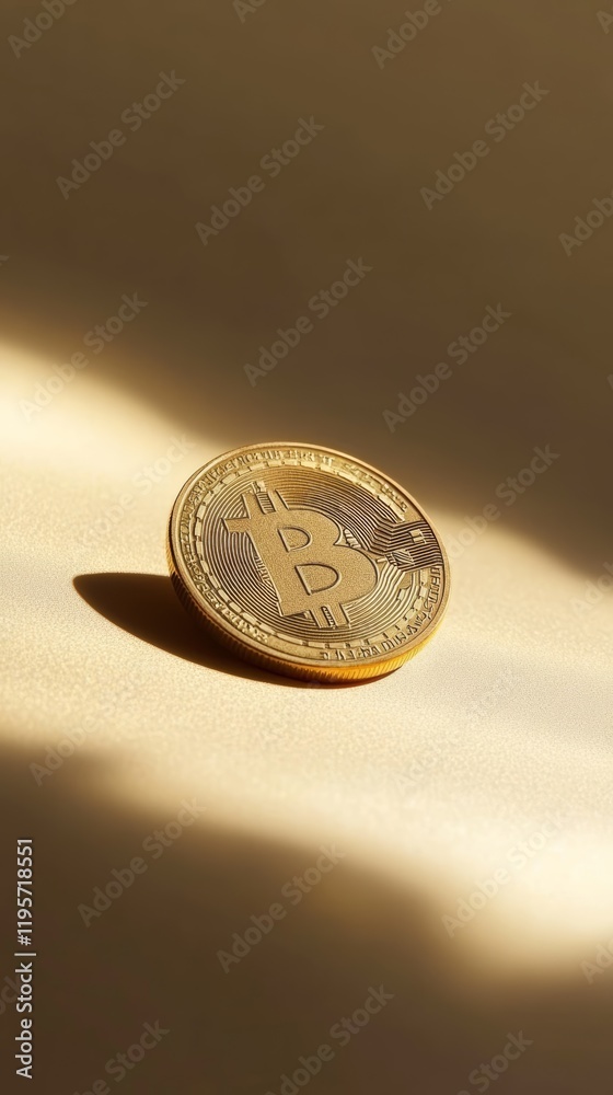 Aufkleber Golden bitcoin sits on a surface, illuminated by dramatic lighting, creating an intriguing visual representation of cryptocurrency and its potential impact on finance