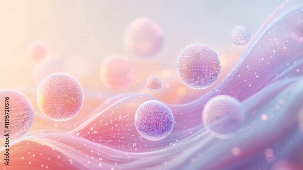 Poster colorful abstract representation of cells floating in a serene environment at dawn. generative ai