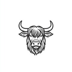 Outlined yak head, front view, simple design,  white background