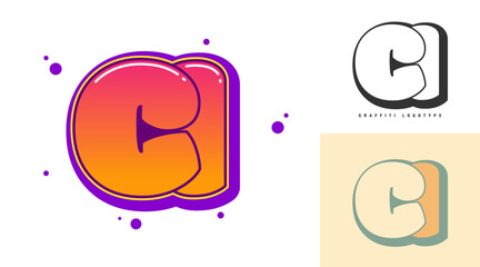 CI logo design for festival or party. Initial letter c and i in graffiti style. Creative modern lettering company name of font typography. Kids trendy logotype or identity.