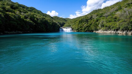 Obraz premium Exploring serene waterfalls tropical paradise nature photography lush greenery panoramic view tranquility experience