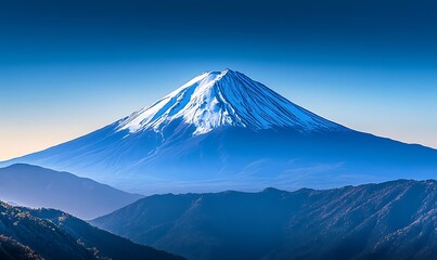 A detailed close-up of Mount summit, with the clear sky enhancing the mountain's sharp