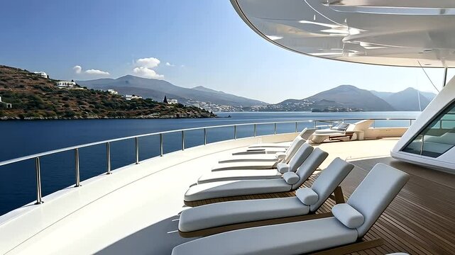 Minimalist Sundeck with Modern Loungers and Panoramic Sea View