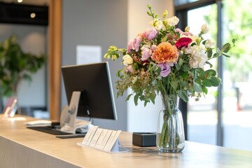 Stunning Floral Arrangement at a Modern Reception Desk