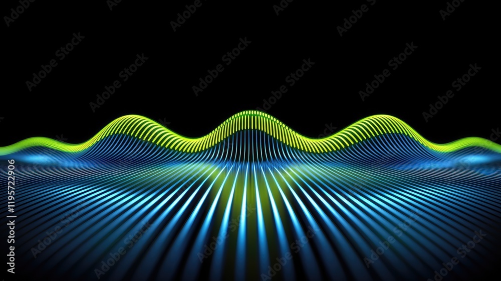 Poster dynamic sound waves visualization studio setting digital art abstract environment close-up view audi