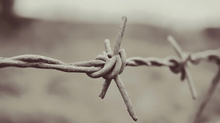 Close-up of rusty barbed wire, showing texture and detail.