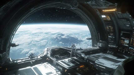 Stunning View from Spacecraft Window Overlooking Earth and Stars