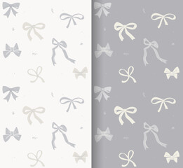 Hand drawn monochrome bows. Square seamless pattern, gray pastel colors. fashion vector illustration.Background, wrapping paper. For Wedding celebration, gift, holiday,