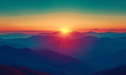 Obraz premium A panoramic view of the colorful sunrise with mountains in the background